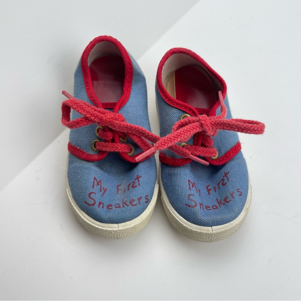 VTG 80s Infant My First Sneakers Size 3 Retro Made in USA Rare Blue & Red